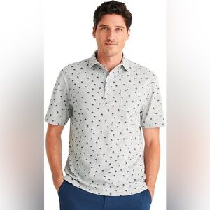 johnnie-O The OG Pique Polo - Currituck Print Shirt Size Large Cotton Grey